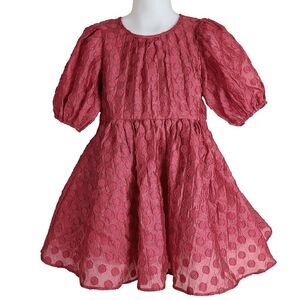 Rachel Parcell Little Girls Red Polka Dot Puff Sleeve‎ Dress Size 5 Back Zip